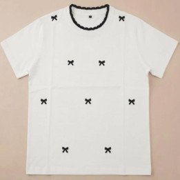Remera Blanca de Algodón con Moños Negros Coquette | dosamores