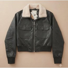 Campera de Cuero Sintético Negro con Piel