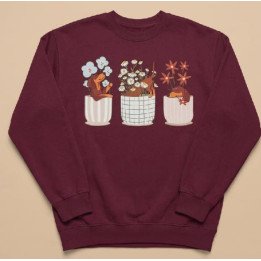 Buzo Borgoña de Mujer Oversize Perro Salchicha con Flores