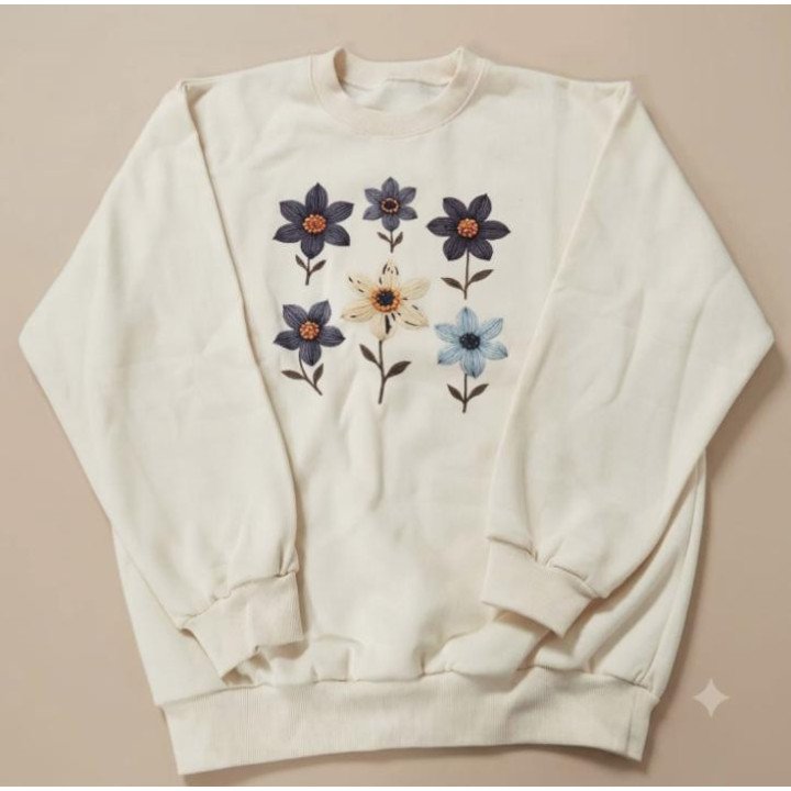 Buzo Crudo de Mujer Oversize con estampa Flores Vintage