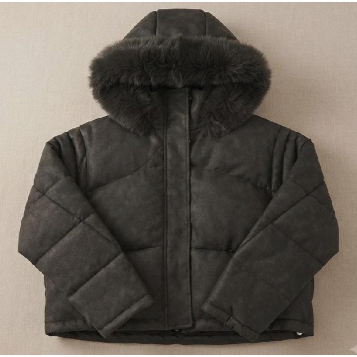 Campera Inflable con Capucha y Piel