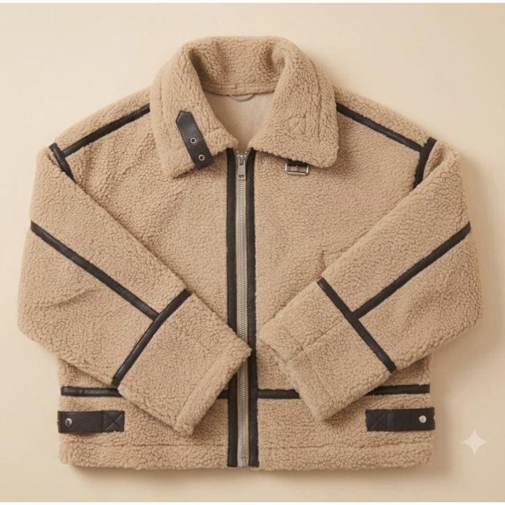 Campera de Corderito Estilo Aviador con Cuero