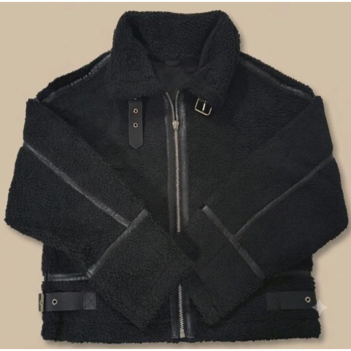 Campera de Corderito Estilo Aviador con Cuero