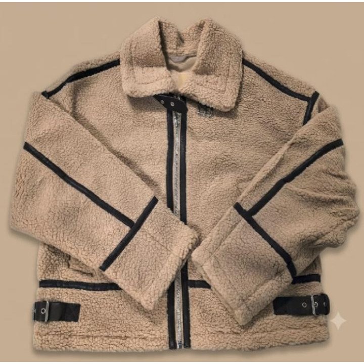 Campera de Corderito Estilo Aviador con Cuero