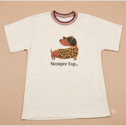 Remera Blanco Crudo Estampa Perro Salchicha Siempre Top