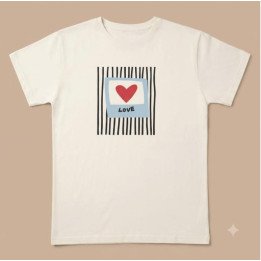 Remera Blanco Crudo Estampa Love Corazón Algodón