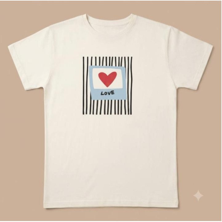 Remera Blanco Crudo Estampa Love Corazón Algodón