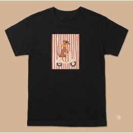 Remera Negra Estampa Perro Salchicha en Moto Algodón