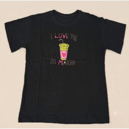 Remera Negra Estampa I Love You So Matcha Algodón