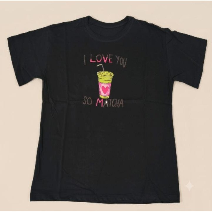 Remera Negra Estampa I Love You So Matcha Algodón