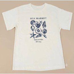 Remera Blanco Crudo Estampa Marina Sea Market Algodón