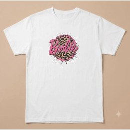 Remera Blanca Estampa Barbie Logo Animal Print Algodón