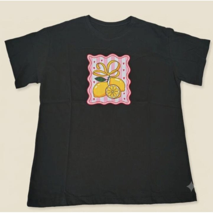 Remera Negra Estampa Limones con Moño Algodón Urbano