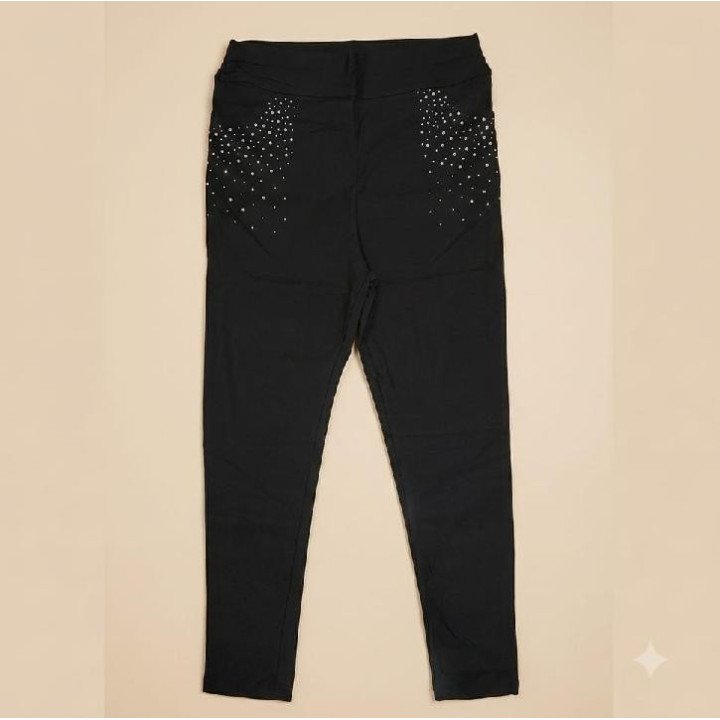Calza Legging Negra con Strass Tiro Alto | Moda Urban Glam