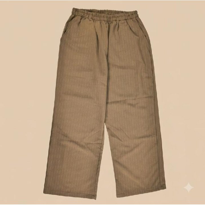Pantalón Lino Marrón Raya Tiza | Ropa Casual Comfy Urbana