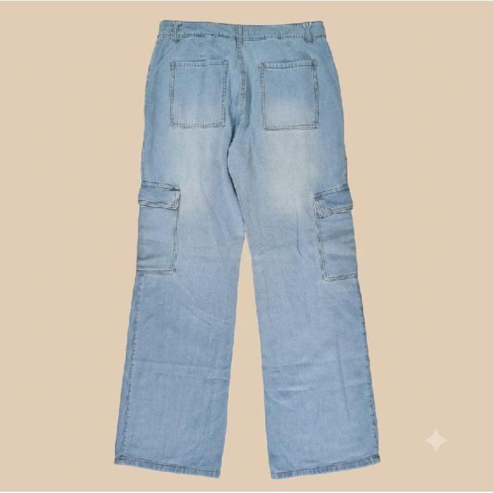 Jeans Cargo Wide Leg Celeste Claro | Pantalón Urbano Utilitario