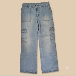 Jeans Cargo Wide Leg Celeste Claro | Pantalón Urbano Utilitario