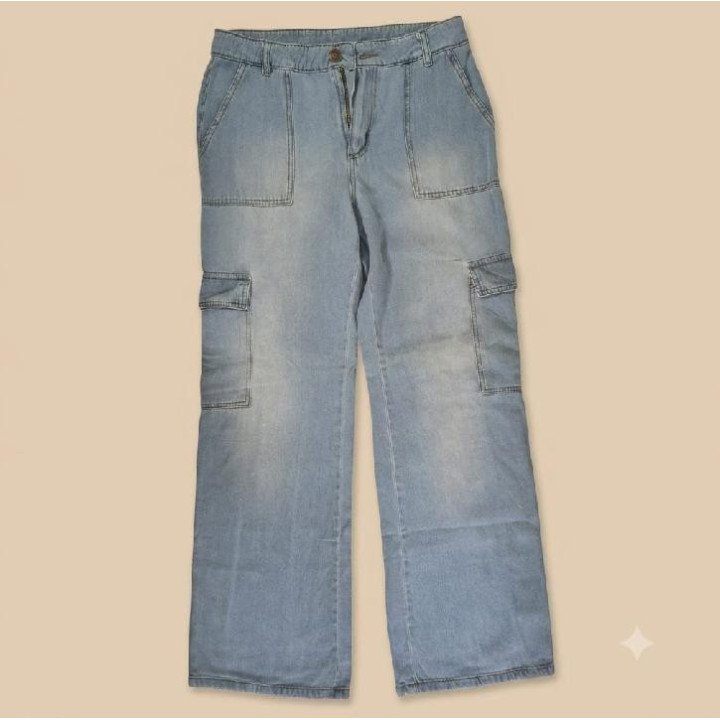 Jeans Cargo Wide Leg Celeste Claro | Pantalón Urbano Utilitario
