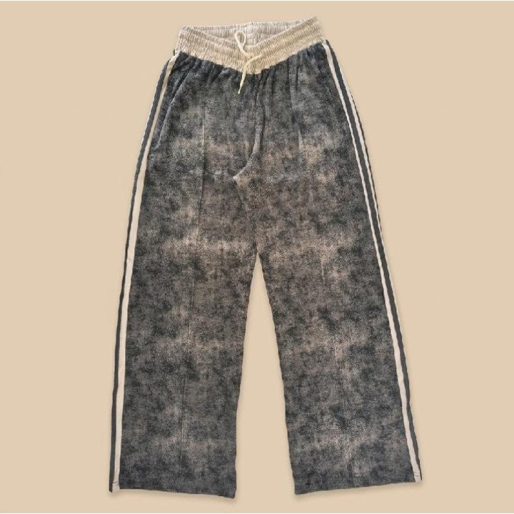 Pantalón Palazzo Track Gris Stonewash con Nervadura | Ropa Aesthetic