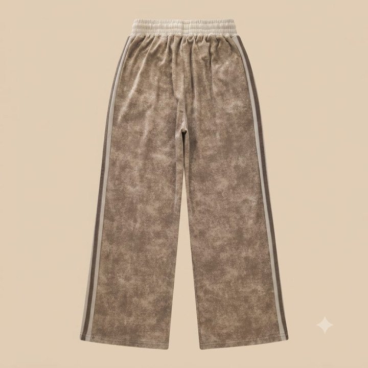 Pantalón Palazzo Track Beige Acid Wash con Nervadura | Tienda Streetwear