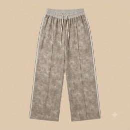 Pantalón Palazzo Track Beige Acid Wash con Nervadura | Tienda Streetwear