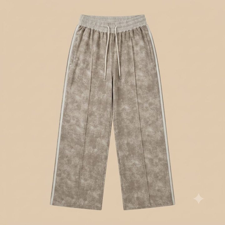 Pantalón Palazzo Track Beige Acid Wash con Nervadura | Tienda Streetwear