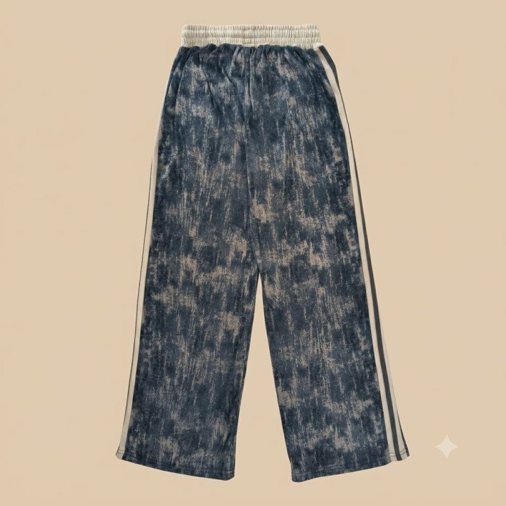 Pantalón Palazzo Track Azul Acid Wash con Nervadura | Ropa Streetwear