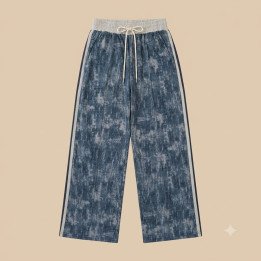 Pantalón Palazzo Track Azul Acid Wash con Nervadura | Ropa Streetwear