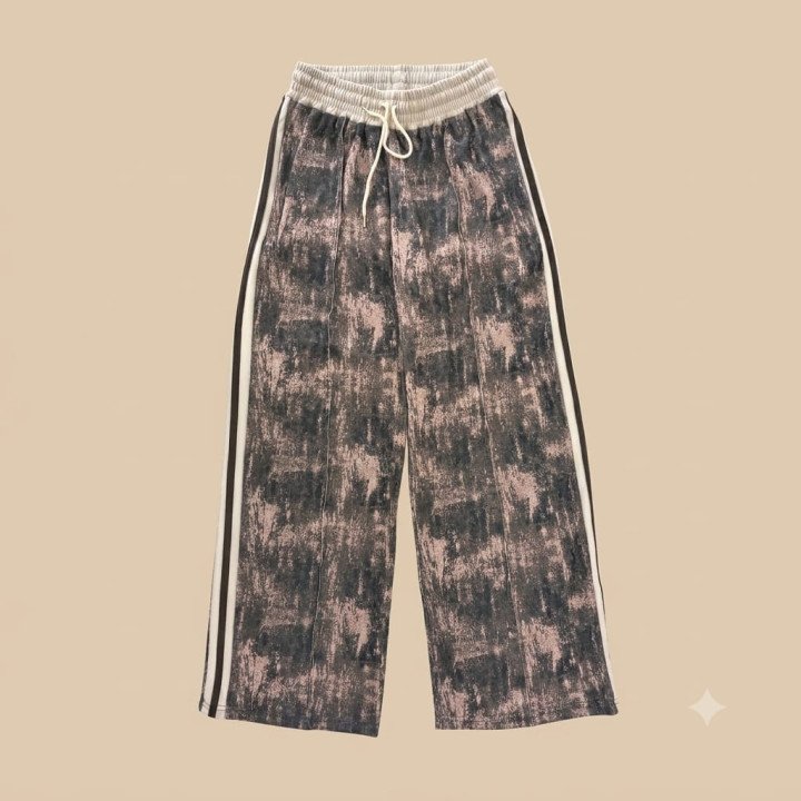 Pantalón Palazzo Track Rosa Acid Wash con Nervadura | Streetwear