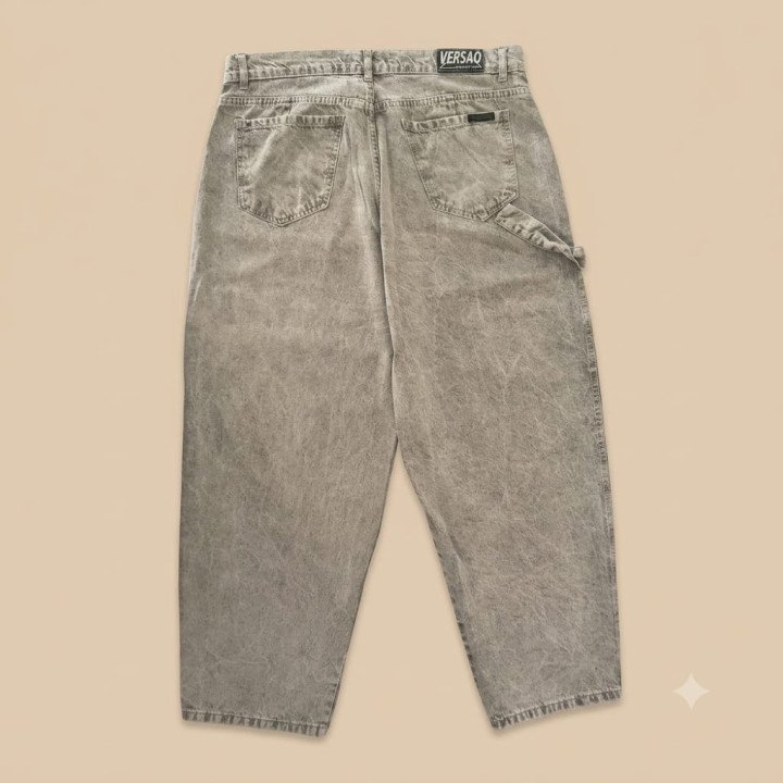 Jean Carpintero Gris Acid Wash con Strass | Denim Streetwear