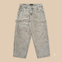 Jean Carpintero Gris Acid Wash con Strass | Denim Streetwear