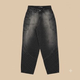Jean Baggy Cargo Negro con Strass Inferior | Moda Streetwear