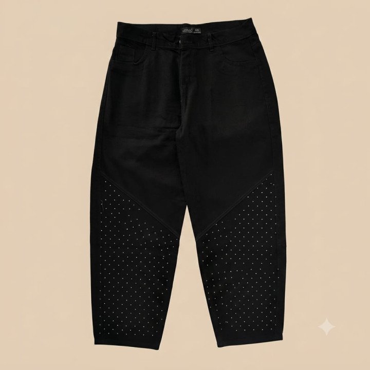 Jean Baggy Cargo Negro con Strass Inferior | Moda Streetwear