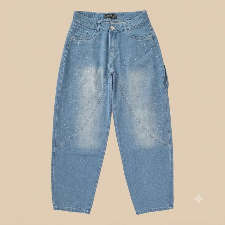 Jean Baggy Carpintero Celeste con Strass | Moda Streetwear Y2K