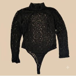 Body de Encaje Negro Manga Larga y Cuello Alto | Ropa Aesthetic