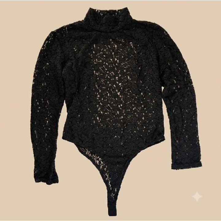 Body de Encaje Negro Manga Larga y Cuello Alto | Ropa Aesthetic