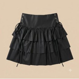 Minipollera de Ecocuero con Volados y Ojales | Ropa Streetwear