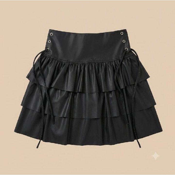 Minipollera de Ecocuero con Volados y Ojales | Ropa Streetwear