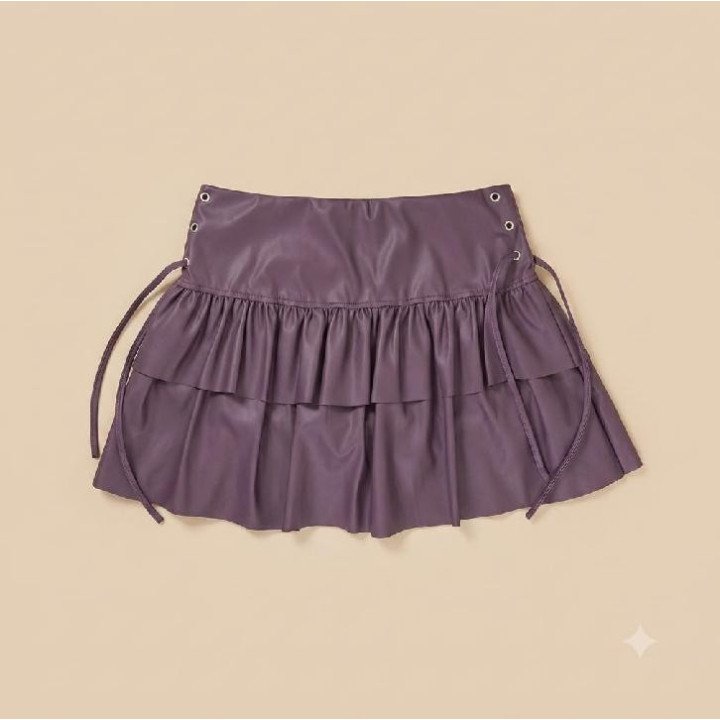 Minipollera de Ecocuero Púrpura con Volados | Tienda Streetwear