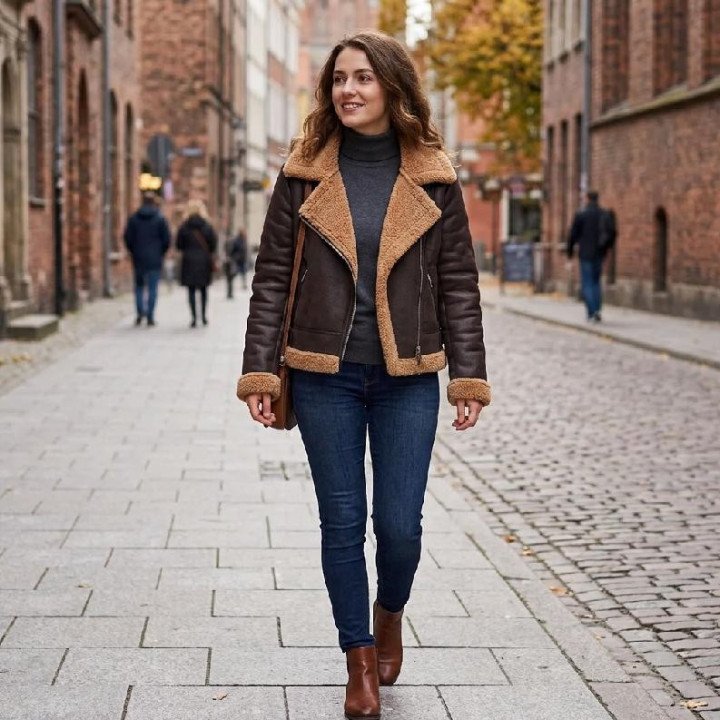 Campera de Gamuza Negra Cruzada con Corderito