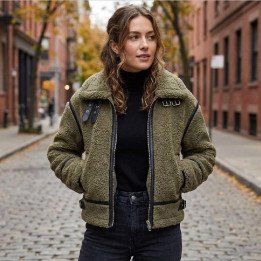Campera de Corderito Estilo Aviador con Cuero