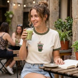Remera Blanca de Algodón con estampa Matcha Negros Coquette | dosamores