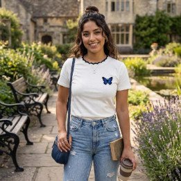 Remera Blanca de Algodón con estampa Mariposa Coquette | dosamores
