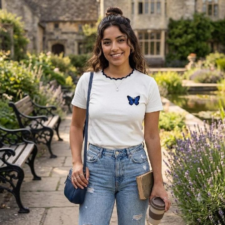Remera Blanca de Algodón con estampa Mariposa Coquette | dosamores