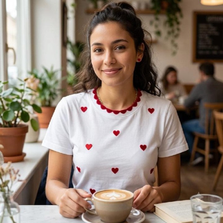 Remera Blanca de Algodón con estampa Corazón Coquette | dosamores