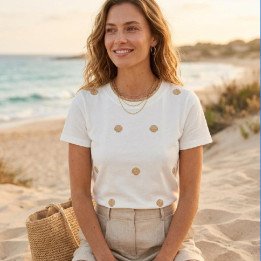 Remera Blanca de Algodón con estampa Ostras Coquette | dosamores