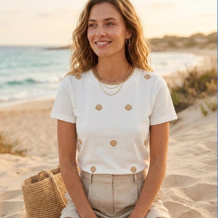 Remera Blanca de Algodón con estampa Ostras Coquette | dosamores