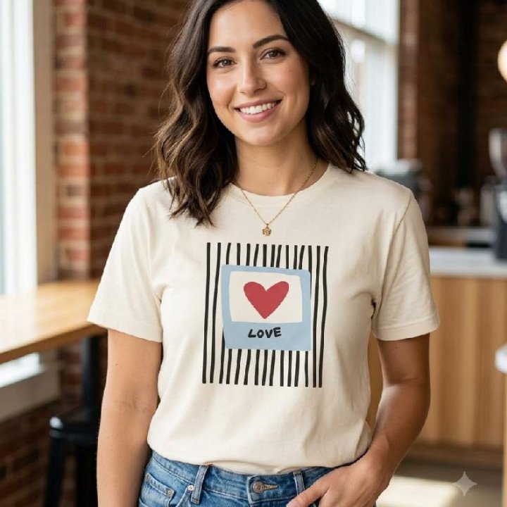 Remera Blanco Crudo Estampa Love Corazón Algodón