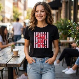 Remera Negra Estampa Cherry Sweet Cerezas Algodón