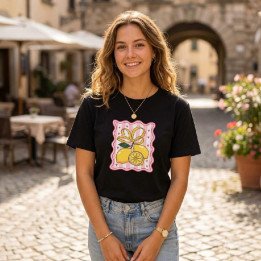 Remera Negra Estampa Limones con Moño Algodón Urbano